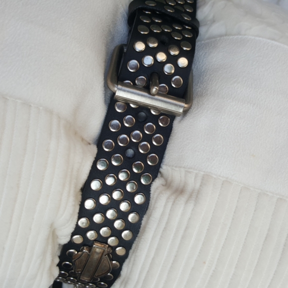 HARLEY-DAVIDSON ♡ Sweet Vintage Black Leather Belt w/Metal H-D B&S \'n Grommets S HARLEY-DAVIDSON ♡ Sweet Vintage Black Leather Belt w/Metal  main image 2